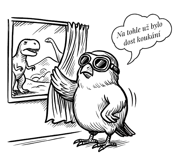 Ptáček a okno s výhledem - ilustrace